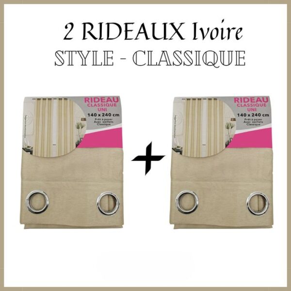 2 Rideaux contemporain IVOIRE 140/240 CLASSIQUE