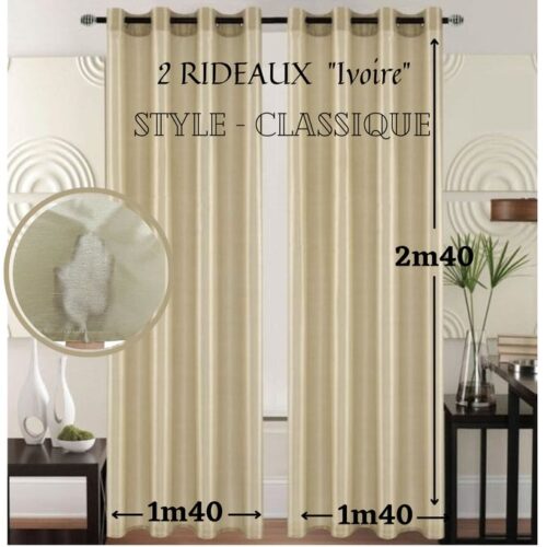 2 Rideaux contemporain IVOIRE 140/240 CLASSIQUE