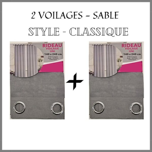 2 Rideaux voilage classique 140/240 Gris