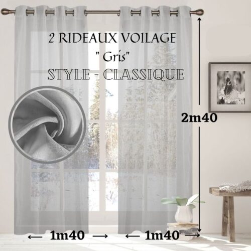 2 Rideaux voilage classique 140/240 Gris