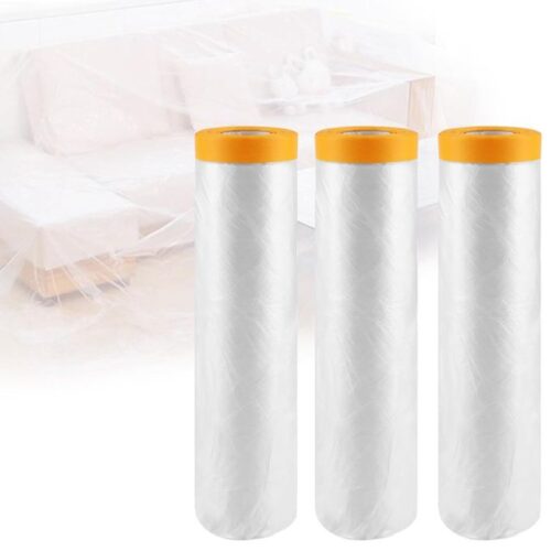 3 Rouleaux Bache de Protection Peinture, Ruban de Masquage Peinture avec Bache, Film de Masquage pour Meuble de Protection