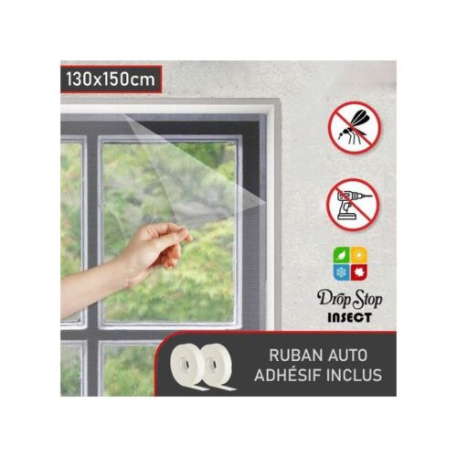 Drop Stop Moustiquaire Anti-Insecte Pour Fenêtre Facile à fixer et Découpable 130 x 150 cm