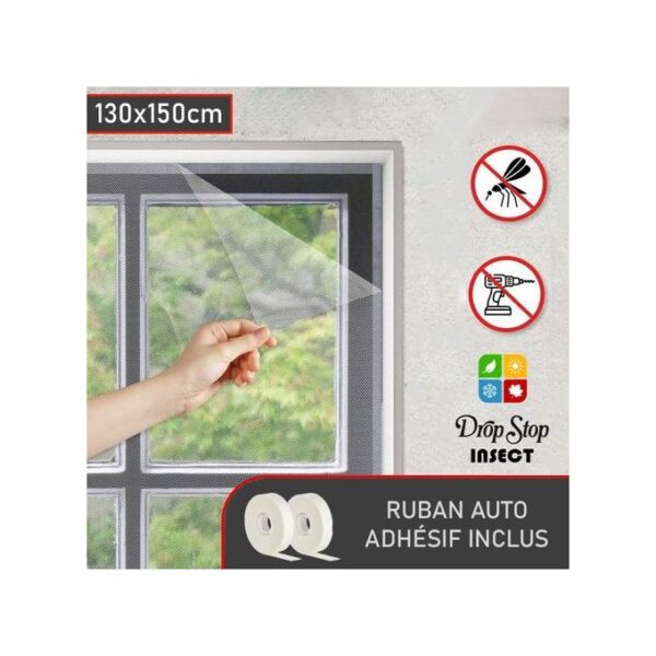 Drop Stop Moustiquaire Anti-Insecte Pour Fenêtre Facile à fixer et Découpable 130 x 150 cm