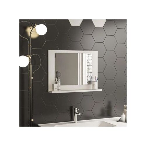 Grand miroir de salle de bain et étagère décorative de luxe blanc miroir