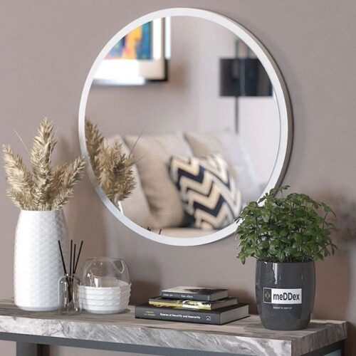Grand Miroir rond avec cadre en Bois, design moderne (5252 cm-Blanc)