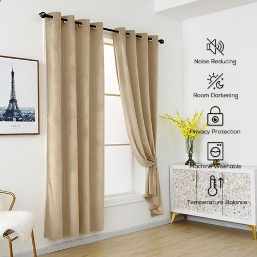 Lot de 2 Rideaux en Velours Thermique Occultant