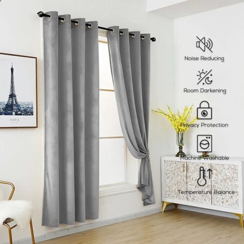 Lot de 2 Rideaux en Velours Thermique Occultant