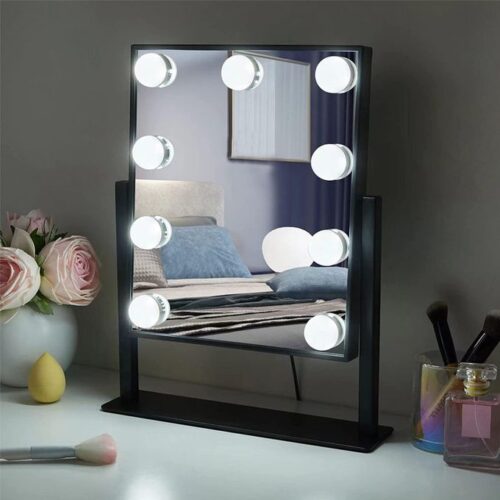 Miroir de maquillage Hollywood LED tactile, 3 Couleurs de lumière Rotation 360