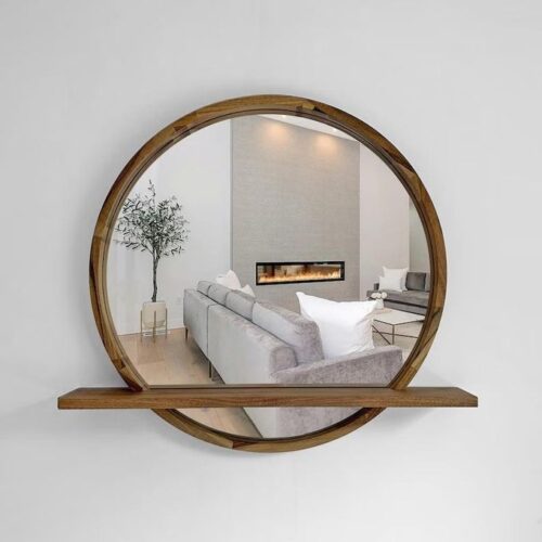 Miroir en bois moderne avec étagère, Miroir personnalisé, Miroir esthétique, Miroir pour la maison