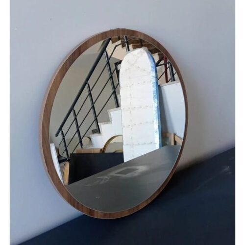 Miroir Maron rond avec cadre en Bois, design moderne (5252 cm)