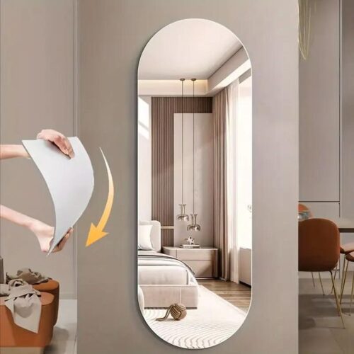Miroir Mural Adhésif en Plastique Ovale – Design Moderne 90 x 40 cm
