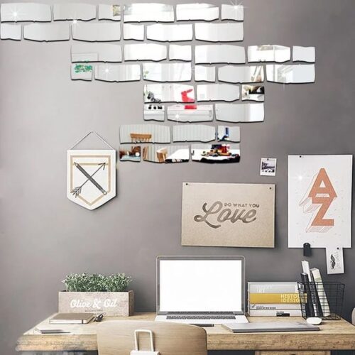 miroir muraux 3D brique bricolage mur Art décoration pour enfants chambres salon décor à la maison en aluminium
