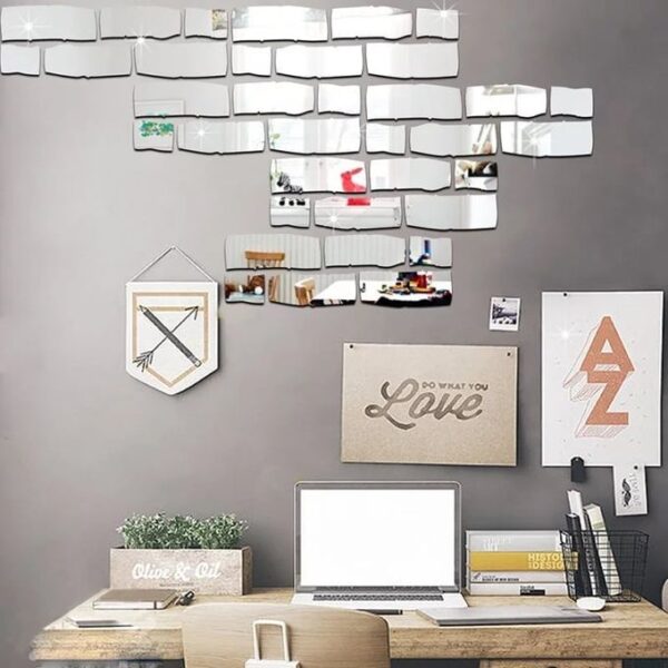 miroir muraux 3D brique bricolage mur Art décoration pour enfants chambres salon décor à la maison en aluminium