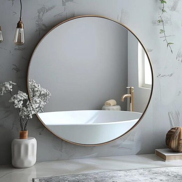 Miroir rond avec cadre en aluminium, design moderne (60 cm-or)