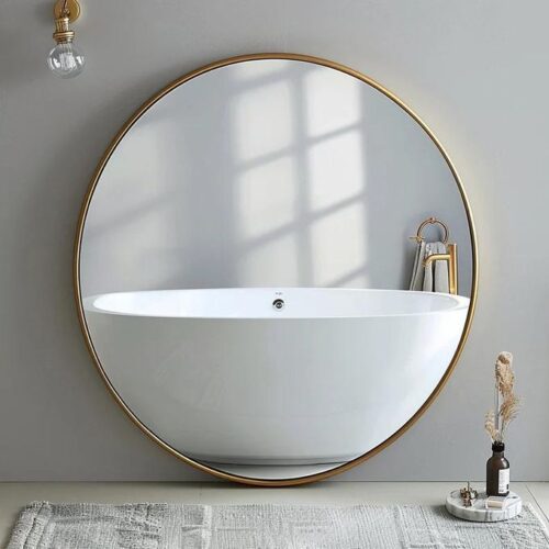 Miroir rond avec cadre en aluminium, design moderne (60 cm-or)