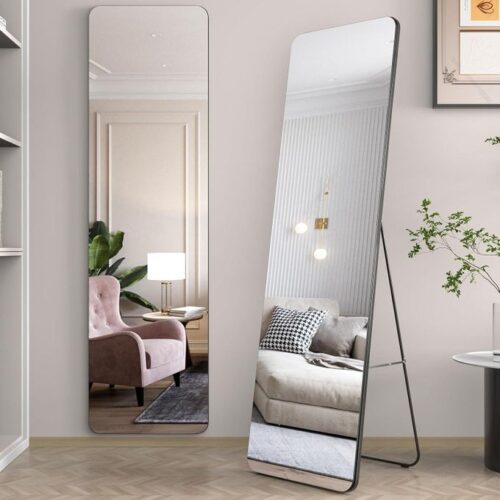 Miroir sur Pied Pliable – Grand Miroir Long avec Cadre Fin, Idéal pour Chambre et Dressing