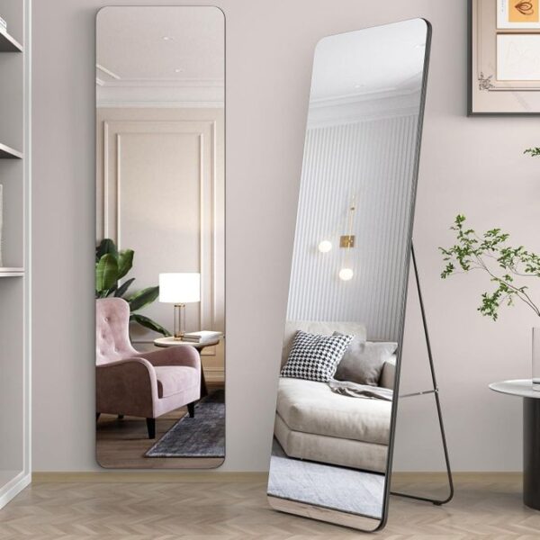Miroir sur Pied Pliable – Grand Miroir Long avec Cadre Fin, Idéal pour Chambre et Dressing