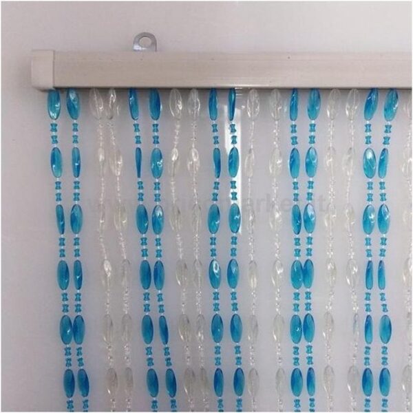 Rideau de Porte, Voilage Bleu Blanc, Décoratif, Perle Plastique, 100 x 200 cm
