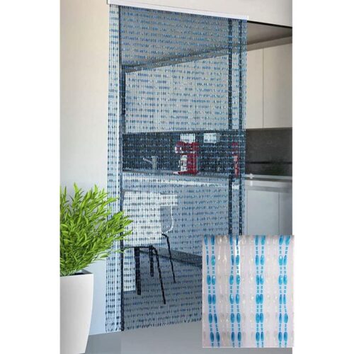 Rideau de Porte, Voilage Bleu Blanc, Décoratif, Perle Plastique, 100 x 200 cm