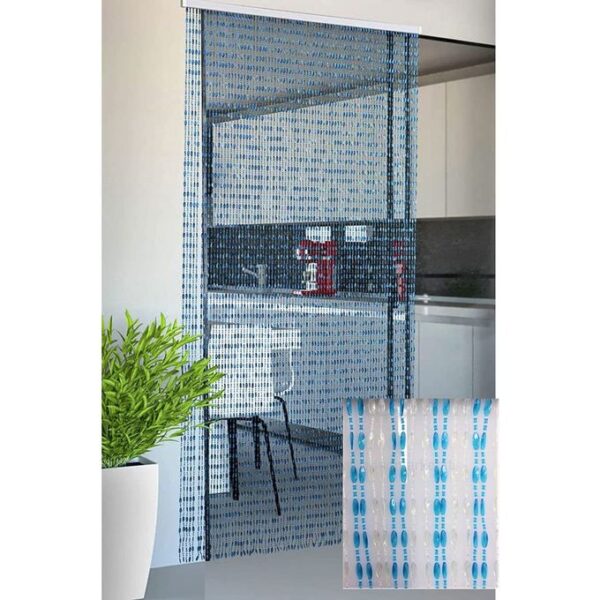 Rideau de Porte, Voilage Bleu Blanc, Décoratif, Perle Plastique, 100 x 200 cm