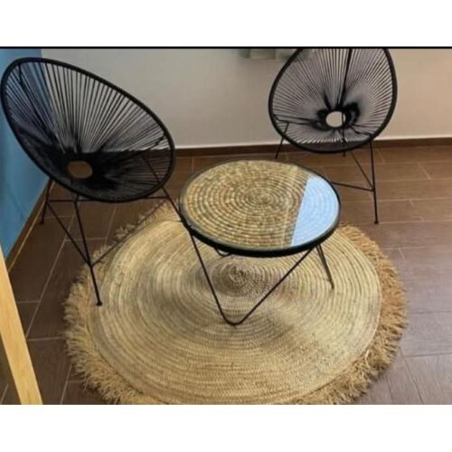 Tapis rond tressé en feuille de palmier Raphia
