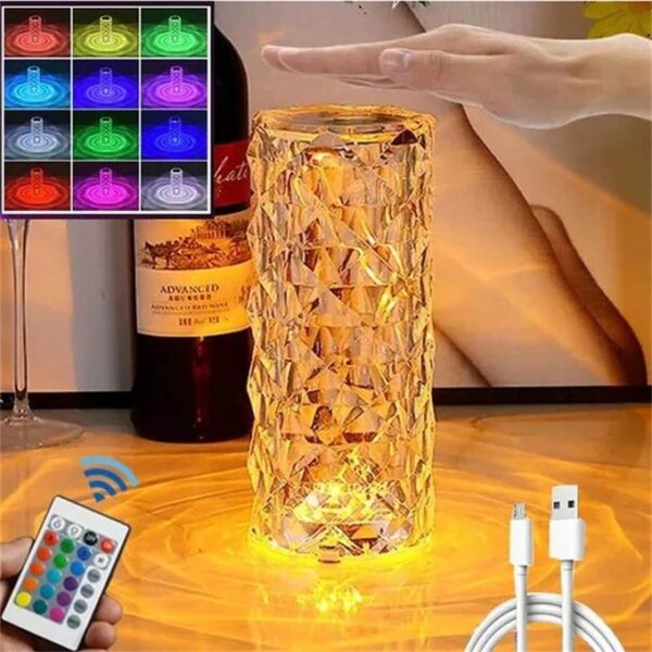 Veilleuse cristal tactile, projecteur réglable en diamant romantique, abat jour
