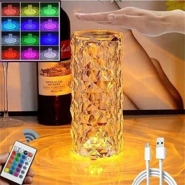 Veilleuse cristal tactile, projecteur réglable en diamant romantique, abat jour
