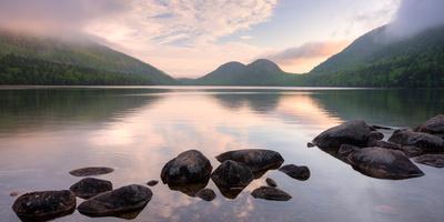 Morning Mist on Jordan Pond, Acadia National Park, Maine, USA - Photographic Print, 24x12