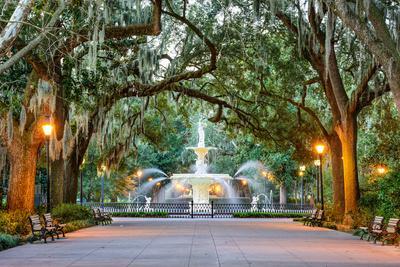 Savannah, Georgia, USA at Forsyth Park Fountain. - Photographic Print, 12x8